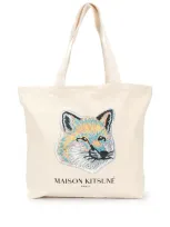 Maison Kitsuné Fox Head-print Cotton-canvas Tote Bag In Neutrals