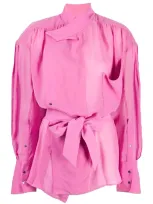 Mugler Oversized Tie-waist Shirt In Pink