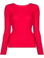 Issey Miyake Ribbed Crew Neck Top In Red