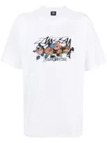 Stussy Floral Logo Print T-shirt In White