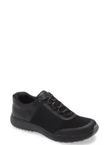 Traq By Alegria Jaunt Knit Sneaker In Black Leather