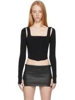 Dion Lee Pointelle Long-sleeve Corset Top In Black