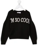 Monnalisa Kids' Slogan-print Cropped Jumper In Black