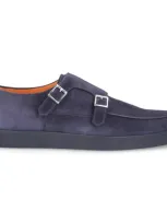 Santoni Monk Shoes 16384 Suede In Blue