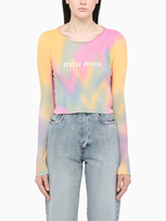 Miu Miu Tie-dye Print Long Sleeve Jersey Top In Multicolor