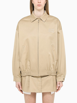 Miu Miu Beige Logo-embroidery Bomber Jacket In Corda