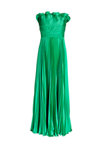 Amur Giada Pleated Satin Maxi Dress In Green