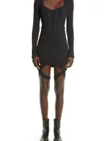 Dion Lee Long Sleeve Organic Cotton Rib Corset Dress In Black