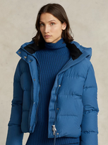 Ralph Lauren Water-resistant Down Hooded Jacket In Indigo Blue