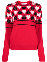 Msgm Heart-print Intarsia-knit Jumper In Multi