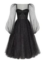 Milla Combination Sparkly Tulle Dress In Black