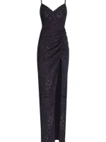 Milla Spectacular Sequined Maxi Gown On Long Spaghetti Straps In Black