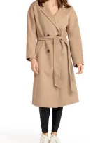 Belle & Bloom Standing Still Belted Double Breasted Wool Blend Coat In Oat