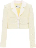 Self-portrait Self Portrait Boucle Cropped Jacket In Yellow