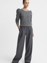 Madeleine Thompson Grey/charcoal  Wool-cashmere Check Puff Sleeve Jumper