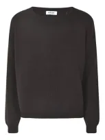 Base Plain Knit Ribbed Sweater In Black