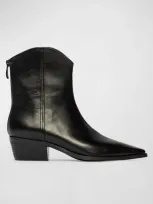 Black Suede Studio Reed Pointed Toe Western Boot In Black Nappa Buffed Leather