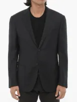 Corneliani Virgin Wool Hald Lined Blazer With Notch Lapel In Blue