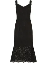 Dolce & Gabbana Lace Godet Calf-length Dress In Black