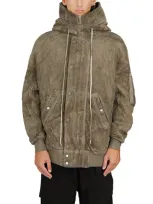 Drkshdw Hooded Long Bomber Jacket In Gray