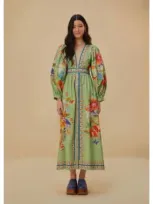 Farm Rio Green Bright Yard Maxi Dress