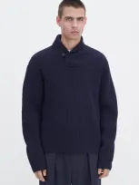 Filippa K Lambswool Shawl Collar Sweater In Blue