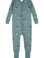 Firsts By Petit Lem Babies'  Australian Shepherd Print One Piece Cotton Convertible Footie Pajamas In Turquoise