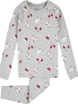 Firsts By Petit Lem Kids' Holiday Print Fitted Two-piece Organic Cotton Pajamas In Medium Heather Grey