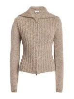 Ganni Alpaca-cotton-blend Zip-up Sweater In Beige