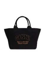 Ganni Denim Shopper Bag In Black