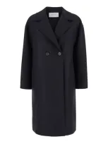 Harris Wharf London Cocoon Coat In Pressed Wool In Black