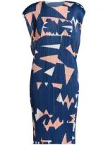 Issey Miyake Pleated Midi Dress In Blue