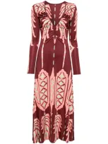 Johanna Ortiz Alma Bordada Dress In Apacheria Wine-salmon-green