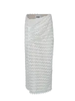 Maet Hebo White Knit Asymmetric Midi Skirt