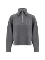 Maison Kitsuné Gray Bold Fox Head Patch Half Zip Ribbed Sweater In Medium Grey Melange