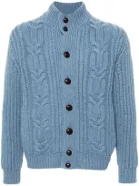 Malo Cable-knit Cardigan In Blue