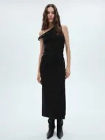 Mango Asymmetrical Dress With Gathered Details Black