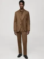 Mango Man 100% Virgin Wool Slim-fit Suit Jacket Brown