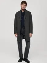 Mango Man Long Recycled Wool Coat Medium Heather Grey