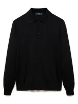 Mango Merino Wool Polo Sweater In Black