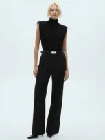 Mango Shoulder Padded Jumpsuit With Belt Black