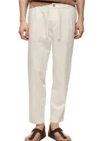 Mango Slim Fit Pleated Crop Linen & Cotton Drawstring Pants In Ecru