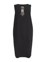 Marina Rinaldi Jewel-adorned Sleeveless Dress In Black