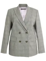 Marina Rinaldi Virgin Wool Check Double-breasted Blazer In Black