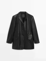 Massimo Dutti Oversize-blazer Aus Leder Und Nappaleder In Black