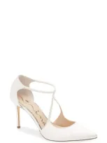 Nina Netta Ankle Strap Pointed Toe Pump In Ivory