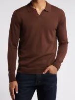 Nordstrom Johnny Collar Long Sleeve Merino Wool Sweater In Brown Bitter