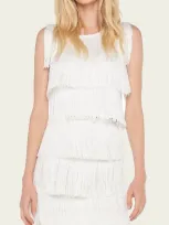 Norma Kamali Sleeveless Short Fringe Tee In Snow White