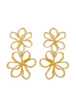 Oscar De La Renta Threaded Flower Drop Earrings In Gold