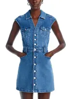 Paige Jaxsyn Tie Waist Denim Minidress In Blue